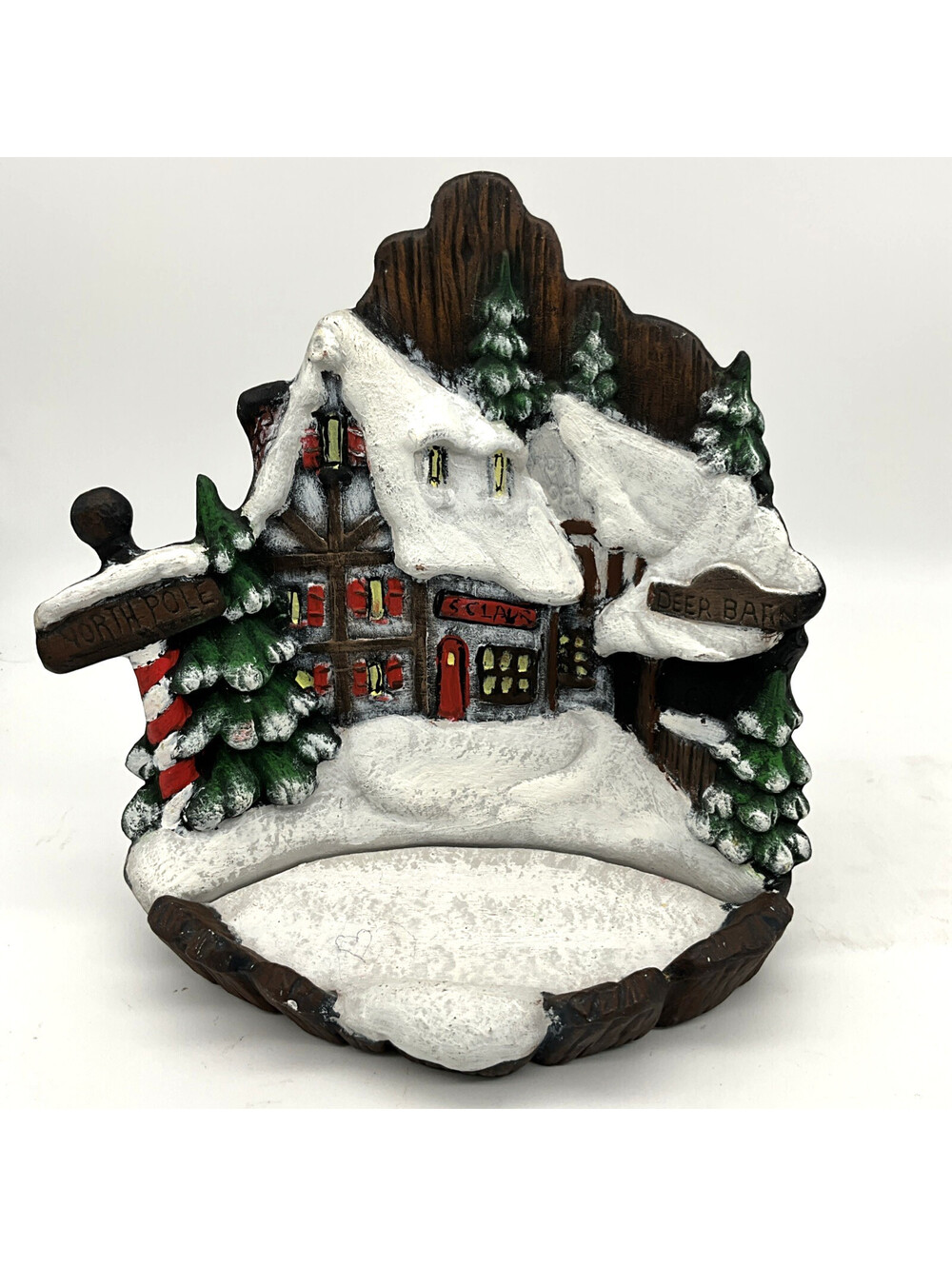 Vtg Ceramic Christmas North Pole Village Scene Santa Workshop House Decor 2 Pc